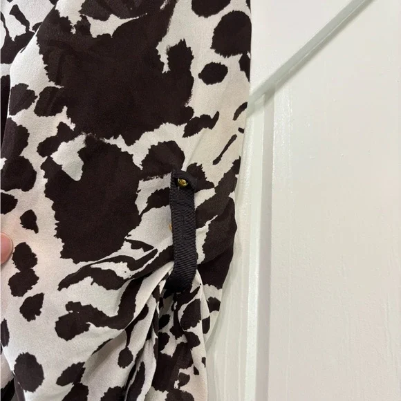 Tory Burch Silk Wrap Dress Animal Print Brown Cream Belted Roll sleeve Size 4 - Picture 5 of 10